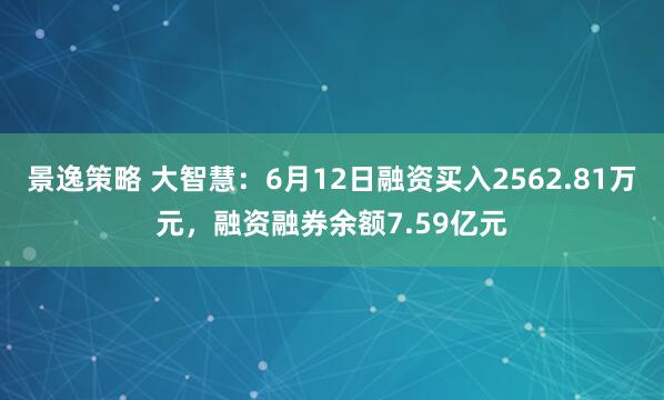 景逸策略 大智慧：6月12日融资买入2562.81万元，融资融券余额7.59亿元
